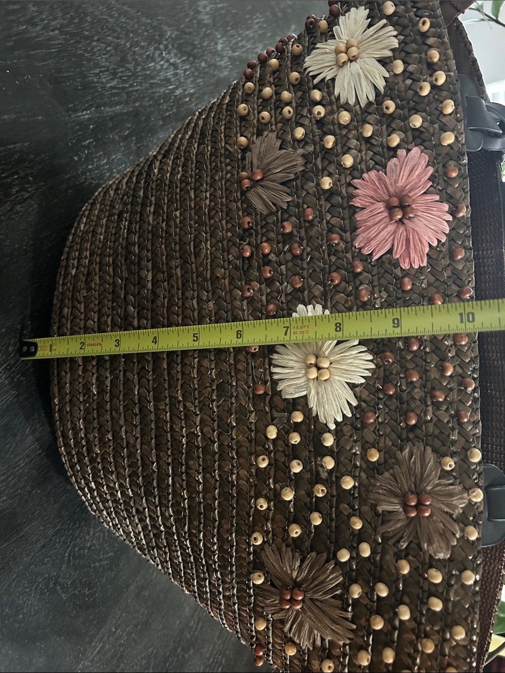 Source Unknown Brown Straw Tote with Floral Accents - Picture 9 of 12